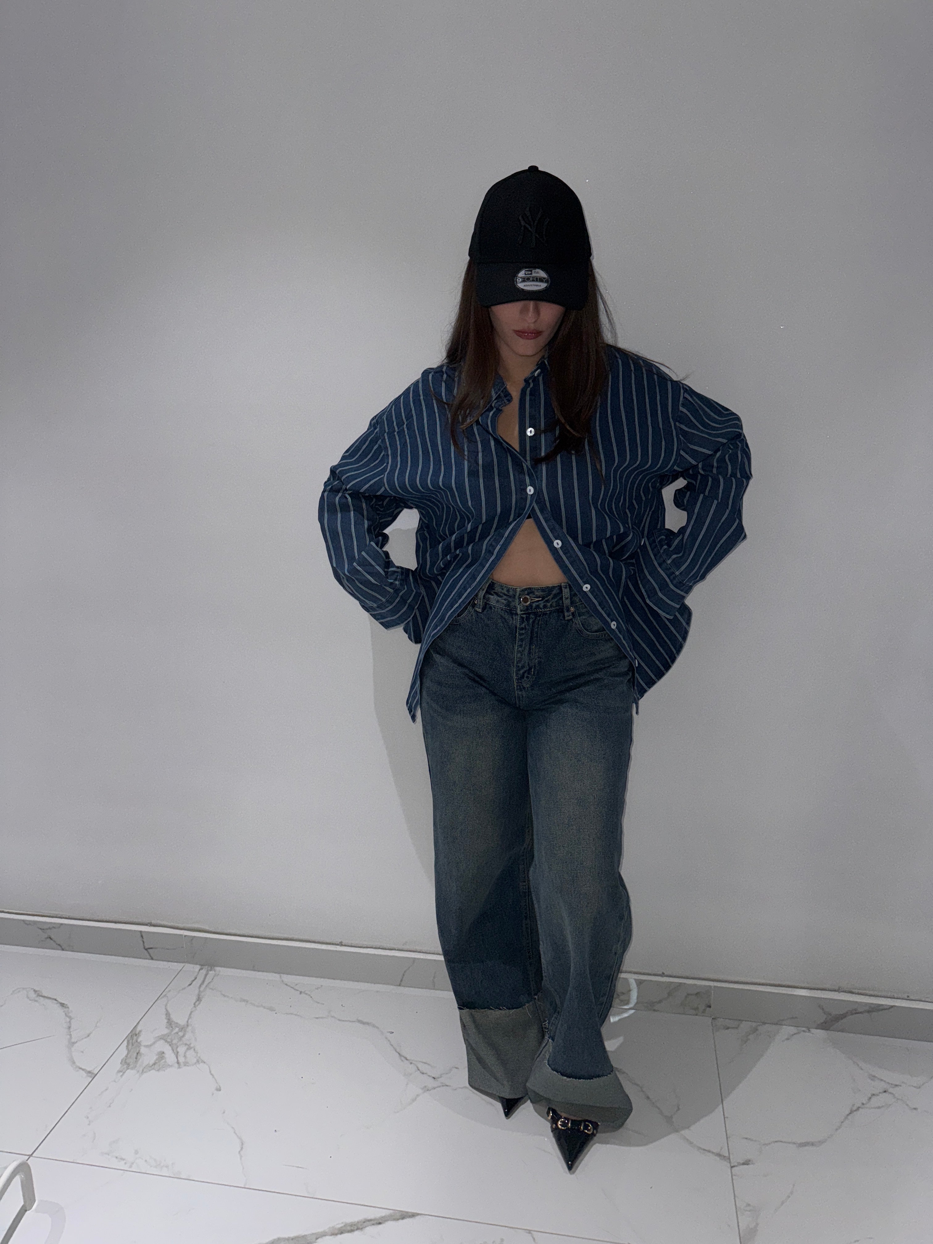 Jeans Wide Leg con Risvolto